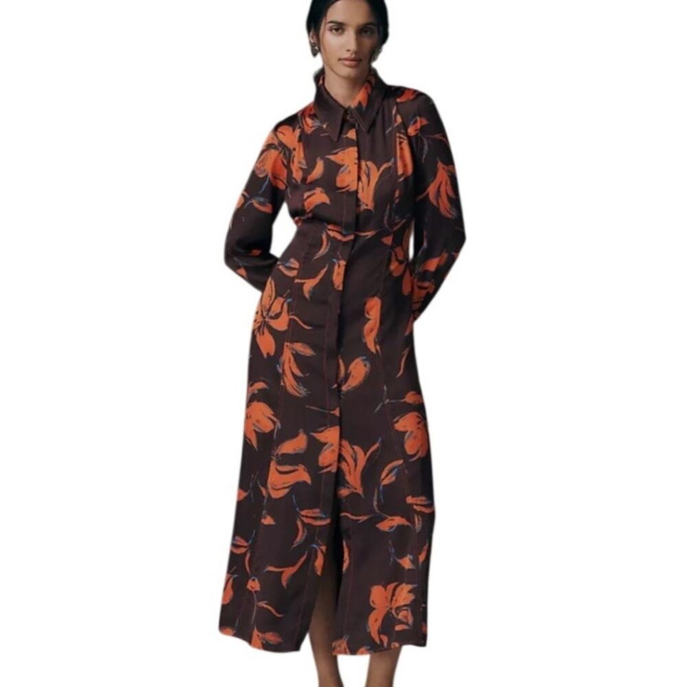 Anthropologie Exquise Jasmineelle Satin Shirt Dress XXS Purple Orange NWT $268 - Picture 2 of 15